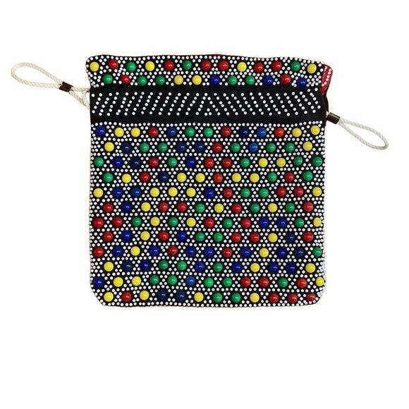50s/ 60s reversible Multi-Colored Beaded Drawstring purse bag Hong Kong - Picture 7 of 8